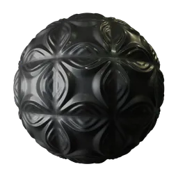 Elegant PBR Symmetrical Waves Tile Texture for 3D Rendering in Black with Seamless Hand-Drawn Normal Map.
