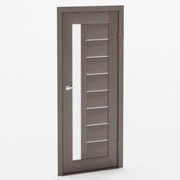 "Interior Door Porta 27 in Venge color with glass panel on side, modeled in Blender 3D. Realistic body shape with defined lines and wooden structures. Dimensions: Height 1780mm, Width 832mm, Thickness 34mm."