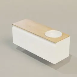 Modern 3D-rendered floating vanity unit with integral sink for Blender visualization.