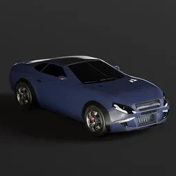 Highly detailed blue muscle car 3D model, designed for Blender, showcasing sleek exterior styling and modern lines.