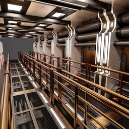 Detailed 3D model showcasing an intricate futuristic corridor with modular design elements, created for high-quality visualization.