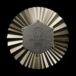 Detailed 3D silver medal with Paris Olympics logo, optimized for Blender modeling and rendering.