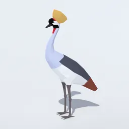 Low Poly Grey Crowned Crane