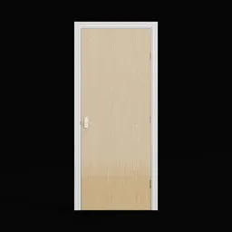 "Flush interior door with white handle on black background, rendered with Octane and Autodesk 3D, featuring seamless wooden texture and clear glass. Perfect for bright and modern interior spaces. 1981 x 762mm in size."