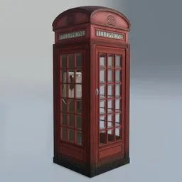 Low poly 3D Blender model of a vintage British red phone booth, ideal for game design and urban scenes.