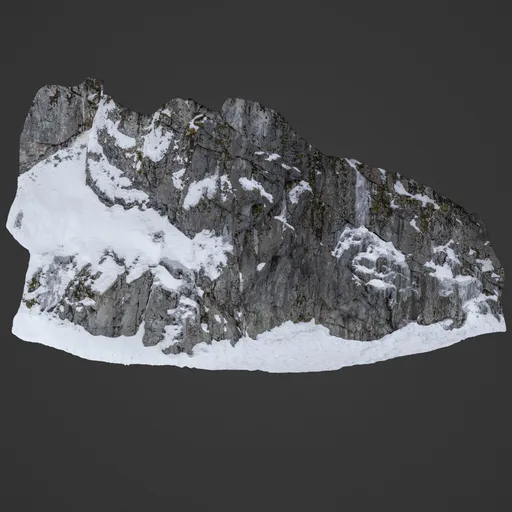 Realistic snowy mountain cliff 3D model, ideal for Blender rendering, showcasing precision photoscan textures.