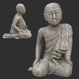 Antique Burmese Monk Statue 2 Stone