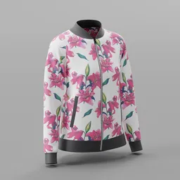 Pink Lily Print Bomber Jacket
