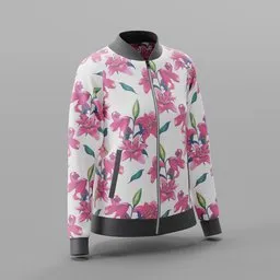 Pink Lily Print Bomber Jacket
