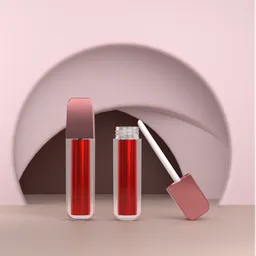 Minimalist 3D liquid lipstick mockup with sleek design and elegant presentation on pink backdrop.