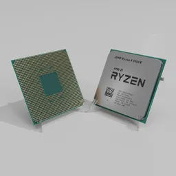 Alt text: "AMD Ryzen 9 5900X CPU 3D model for Blender 3D - the fastest desktop processor up to 4.8 GHz. Close-up view with small processor on top. Rendered with Vue, Ayanamikodon and Irakli Nadar."