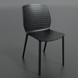 "Black high poly bar chair with hole back design, ideal for arch viz projects in Blender 3D. Includes procedural plastic material with customizable color options. Created by Furio Tedesschi and Olaf Rude."