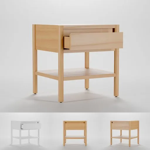Detailed 3D render of wooden nightstand with drawer and shelf, optimized for Blender rendering.