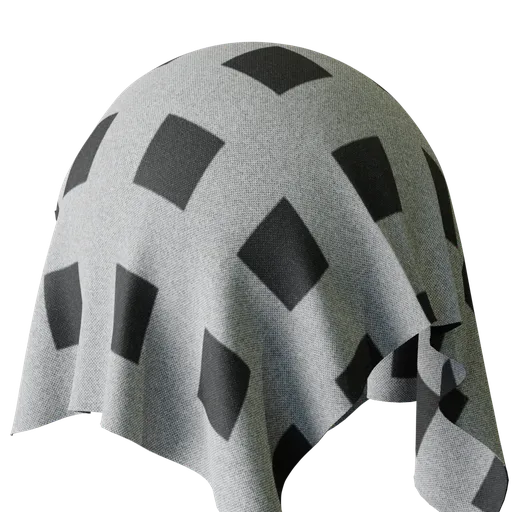 High-resolution gray checkered fabric PBR material for 3D modeling in Blender and other software.