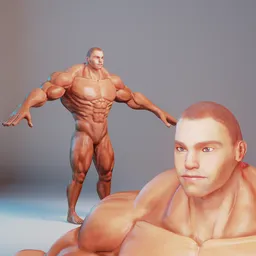 Super Muscular Male Body Base Mesh Character - Semi Realistic - Rigged (Rigify)
