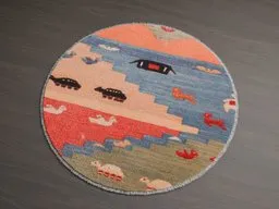 Round patterned 3D rug model optimized for Blender with detailed textures and efficient geometry for realistic scenes.