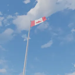 Detailed 3D model of Canadian flag on pole, high-quality texture, suitable for Blender 3D historic projects.
