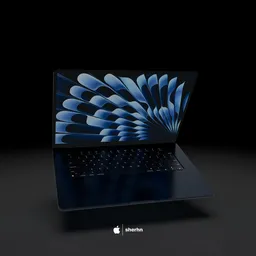 Detailed 3D rendering of MacBook Air, optimized for Blender, showcasing modern tech aesthetic.