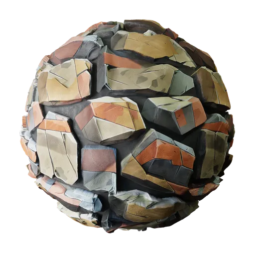 Seamless PBR stylized stone texture for Blender 3D and animation, 2K resolution.