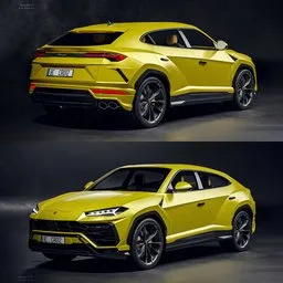 "Yellow Lamborghini Urus SUV 3D model for Blender 3D. Highly detailed exterior and clean topology for easy optimization. Perfect for game engines. Created by @BLENDER.CAR.DESIGN."