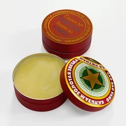Detailed 3D model of Golden Star Balm tin, photorealistic texture, created in Blender for visualization and animation.