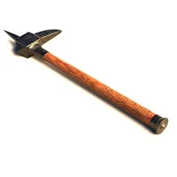 Detailed 3D model of a historical war hammer with wooden handle and iron head, compatible with Blender.