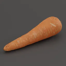 "Highly-detailed 3D model of a carrot with 8k textures, scanned and optimized for Blender 3D. Inspired by Aleksander Gine, this model features a sharp nose with rounded edges and a white background. Perfect for realistic renderings and game design."