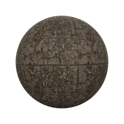 Old castle stone floor PBR material with cracked tile texture for 3D modeling and rendering, 2K resolution.