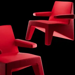 Red geometric-style chair model showcasing Blender 3D rendering capabilities.