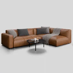 High-quality Blender 3D model of a contemporary leather sectional, detailed textures, perfect for interior design visualizations.