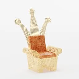 Intricate 3D-rendered gold and leather ornate throne model, ideal for Blender 3D animation and rendering.