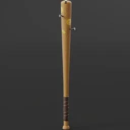 3D model of a wooden baseball bat with detailed textures, ideal for Blender animations and gaming assets.
