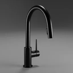 Detailed 3D Blender model of a sleek matte black modern kitchen faucet with a minimalist design.