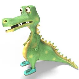 Cartoon crocodile 3D render, suitable for animation and Blender projects.