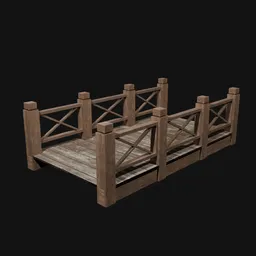 Detailed 3D wooden bridge model with individual elements, textured in Substance Painter for Blender.