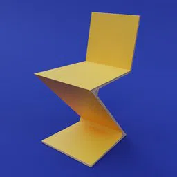 Modern minimalist Zig Zag bar-chair 3D model in yellow, crafted with Blender, ideal for contemporary interior renderings.