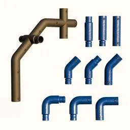 Detailed Blender 3D modular pipe elements for industrial design, customizable for complex structures.