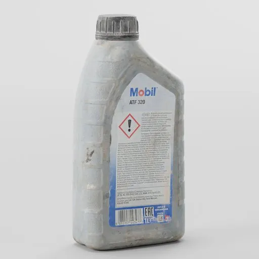 Detailed 3D photogrammetry model of a used industrial fluid bottle, compatible with Blender.