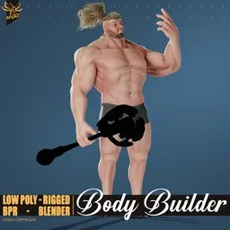 "Stylized Bodybuilder Magician 3D character with detailed muscles and flowing robes, rigged and ready for use in Blender 3D. High and low poly versions with clean topology, PBR textures, and 4K body texture included. Perfect for creating game and animation projects."