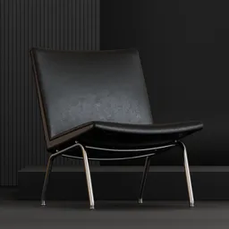 Black leather lounge chair 3D model with sleek metal legs, designed in Blender for photorealistic rendering.