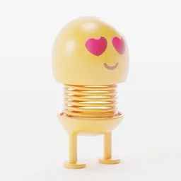 Detailed 3D spring doll with heart eyes emoji, designed for Blender, showcasing UV mapping technique.