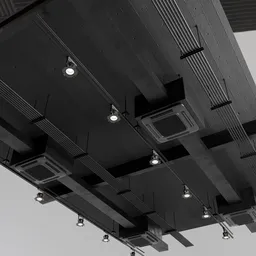 Detailed Blender 3D model of urban industrial ceiling with lights, vents, and modular panels for street scenes.