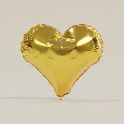Golden heart-shaped foil balloon 3D model, high-detail, realistic texture, suitable for Blender rendering.