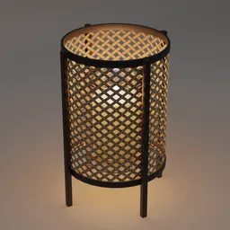 Detailed 3D rendering of a wicker bamboo lantern with candle, ideal for Blender interior design visualization.