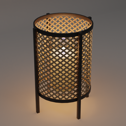 "Modern Rustic Bamboo Floor Lamp with Wicker Basket Weave and Photorealistic Texture - Blender 3D Model"