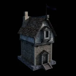 Highly detailed medieval house 3D model, optimized for Blender, with realistic stone and wood textures.