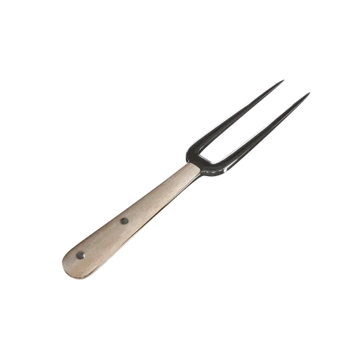 Detailed 3D rendering of a vintage two-pronged fork with wooden handle, compatible with Blender, high-quality model.