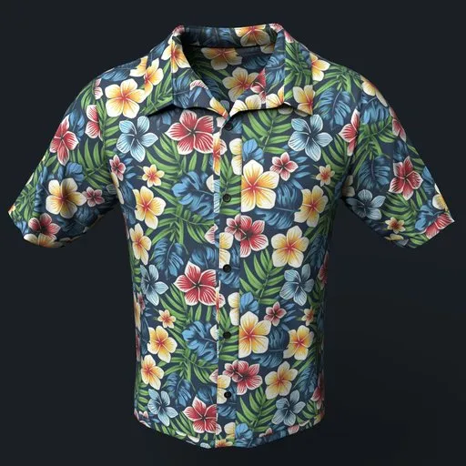 Blue Colorful Floral Button-Up Shirt
