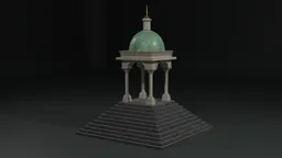 Detailed 3D render of a Roman-style temple with columns and dome, compatible with Blender software.