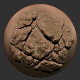 Detailed 3D sculpted rock texture applied by ER Rock Brush 03 for Blender modeling.